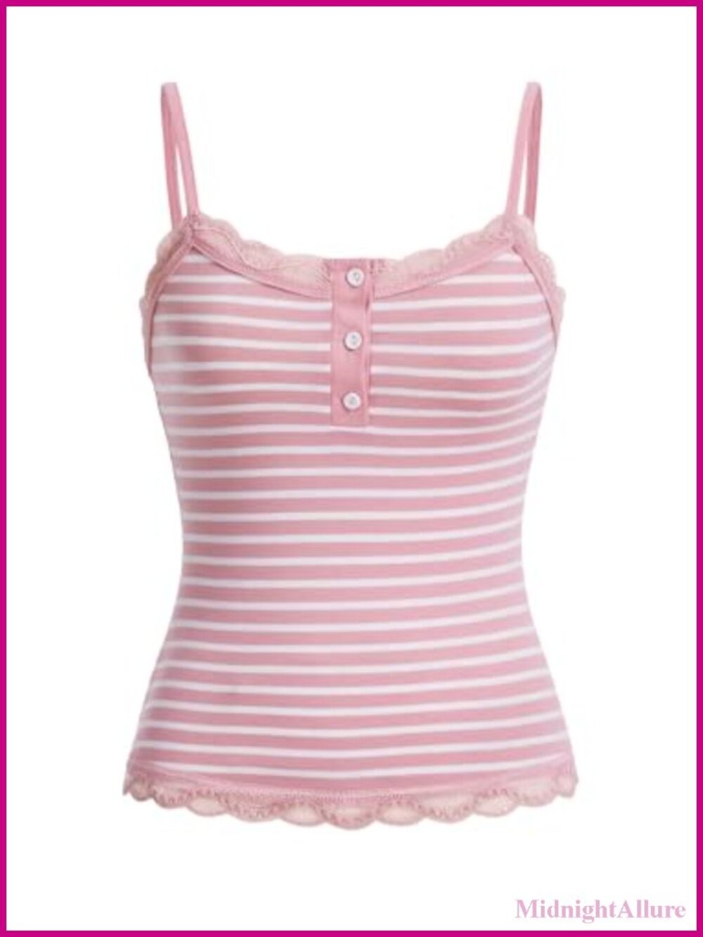 Striped Lace Trim Spaghetti Strap Tank Top Sleeveless Crop Button Front
